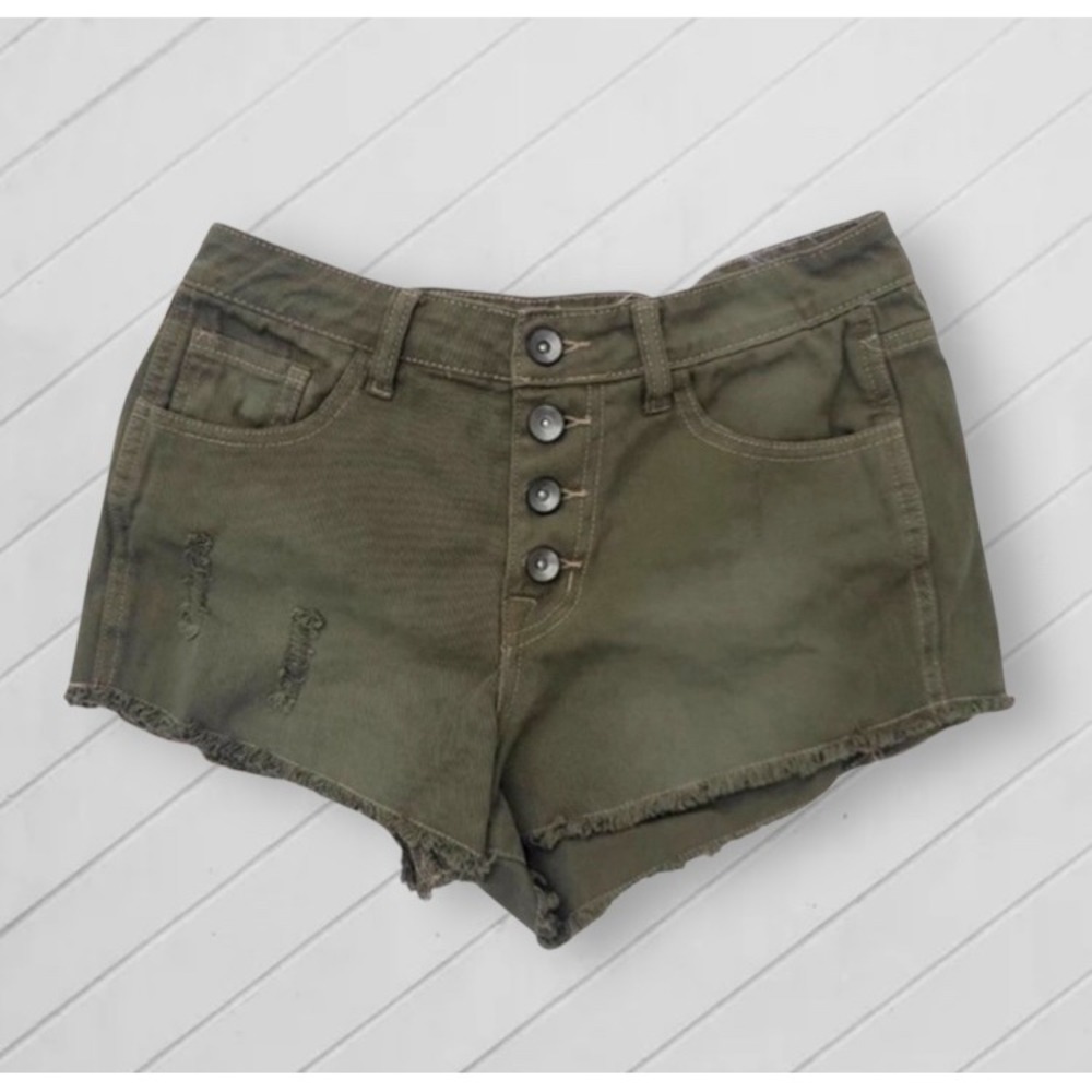 Others Follow Distressed Cutoff Button Fly Shorts Mid‎ Rise XS Olive Green